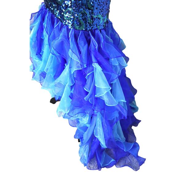 Vienna Blue Strapless Dress Sequin Chiffon Tiered Ruffled Bottom Hi Low Gown 6 - Picture 2 of 14